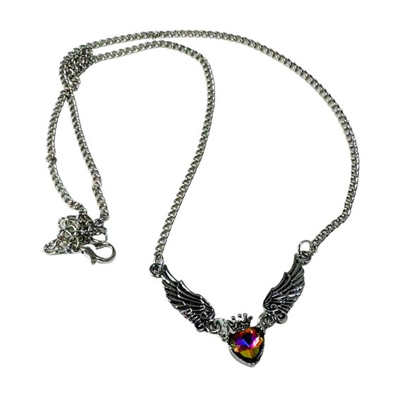 Beautiful Little winged heart articulated necklace with a vitrial Crystal Heart - Picture 8 of 8